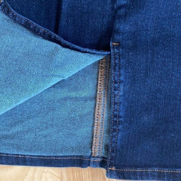 Land’s End denim mini skirt zipper stretch top stitching slit pockets Navy 8P - Picture 5 of 14